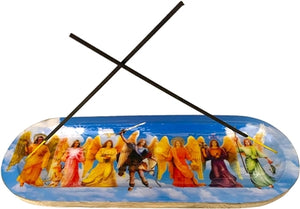 Wooden Handmade Incense Holder Boat Shape, Single - 7 Archangels Blue