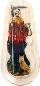 Wooden Handmade Incense Holder Boat Shape, Single - Santa Muerte Rainbow White