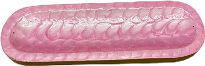 Wooden Handmade Incense Holder Boat Shape, Single - Pink, Scale Pattern