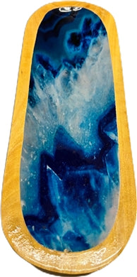 Wooden Handmade Incense Holder Boat Shape, Single - Abstract Crystal Blue