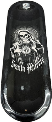 Wooden Handmade Incense Holder Boat Shape, Single - Santa Muerte Black