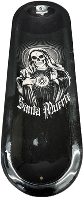 Wooden Handmade Incense Holder Boat Shape, Single - Santa Muerte Black