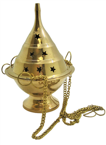 Hanging Brass Censer or Charcoal Burner - Large 7" Tall