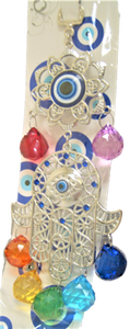 Seven Chakra Hamsa with Flower Evil Eye ornament /Charm 10"