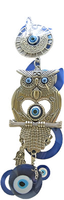 Charm Evil Eye - Silver colored Flat Owl with Hamsa and Evil Eye ornament /Charm 10