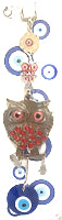 Charm Evil Eye - Owl with red Rhinestone and Evil Eye ornament and Bells /Charm 10"