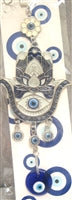 Evil Eye - White Hamsa with Blue outline and Evil Eye ornament and Bells /Charm 10