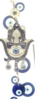 Evil Eye - White Hamsa with Blue outline and Evil Eye ornament and Bells /Charm 10