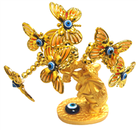 Gold colored Evil Eye Bonsai tree with Elephants and Orange Butterflies Model D-603