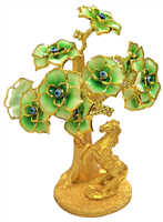 Gold colored Evil Eye Bonsai tree with Horse and Green Flowers Model L-01