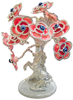 Silver colored Evil Eye Bonsai tree with Horse and Red Flowers Model L-02