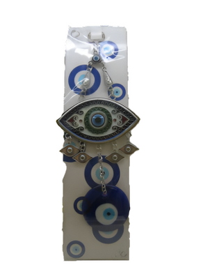 Evil Eye - White Eye Amulet with Blue outline and Evil Eye ornament /Charm 8