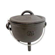 Cargar imagen en el visor de la galería, Hot Sale Halloween Pentacle Witch Magic Pentagram Crucible Wax Table Altar Witch Burning Pot Cast Iron Three Legs Cauldron