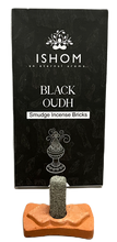 Load image into Gallery viewer, ISHOM - Black Oudh Smudge Incense Bricks, Wholesale Box of [12 packs x (15 bricks + 1 Holder)]