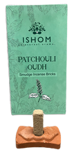 Load image into Gallery viewer, ISHOM - Patchouli Oudh Smudge Incense Bricks, Wholesale Box of [12 packs x (15 bricks + 1 Holder)]