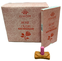 Load image into Gallery viewer, ISHOM - Rose Oudh Smudge Incense Bricks, Wholesale Box of [12 packs x (15 bricks + 1 Holder)]