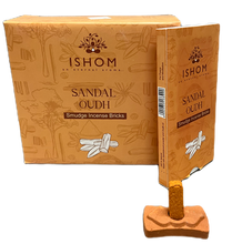 Load image into Gallery viewer, ISHOM - Sandal Oudh Smudge Incense Bricks, Wholesale Box of [12 packs x (15 bricks + 1 Holder)]