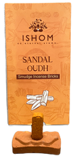 Load image into Gallery viewer, ISHOM - Sandal Oudh Smudge Incense Bricks, Wholesale Box of [12 packs x (15 bricks + 1 Holder)]