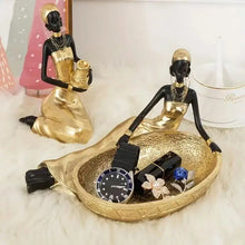 Cargar imagen en el visor de la galería, African Style Resin Woman Sculpture Decor With Storage Box Handcrafted Tribal Home Decor Resin Organizer Home Jewelry Storage