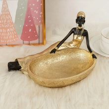 Cargar imagen en el visor de la galería, African Style Resin Woman Sculpture Decor With Storage Box Handcrafted Tribal Home Decor Resin Organizer Home Jewelry Storage