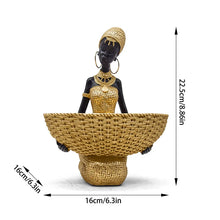 Cargar imagen en el visor de la galería, African Style Resin Woman Sculpture Decor With Storage Box Handcrafted Tribal Home Decor Resin Organizer Home Jewelry Storage