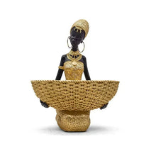 Cargar imagen en el visor de la galería, African Style Resin Woman Sculpture Decor With Storage Box Handcrafted Tribal Home Decor Resin Organizer Home Jewelry Storage