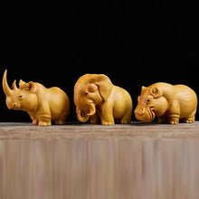 Cargar imagen en el visor de la galería, Wooden Carved African Trio:Rhinoceros,Hippopotamus,And Elephant Figurines,Creative Car And Home Decor Crafts