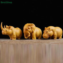 Cargar imagen en el visor de la galería, Wooden Carved African Trio:Rhinoceros,Hippopotamus,And Elephant Figurines,Creative Car And Home Decor Crafts
