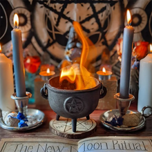 Cargar imagen en el visor de la galería, Hot Sale Halloween Pentacle Witch Magic Pentagram Crucible Wax Table Altar Witch Burning Pot Cast Iron Three Legs Cauldron