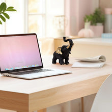 Cargar imagen en el visor de la galería, Black and Gold Elephant Statue Resin Elephant Sculpture Elephant Decoration Desktop Figurine for Home Living Room