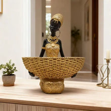 Cargar imagen en el visor de la galería, African Style Resin Woman Sculpture Decor With Storage Box Handcrafted Tribal Home Decor Resin Organizer Home Jewelry Storage