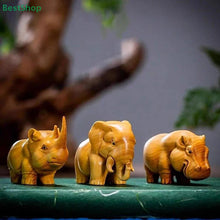 Cargar imagen en el visor de la galería, Wooden Carved African Trio:Rhinoceros,Hippopotamus,And Elephant Figurines,Creative Car And Home Decor Crafts
