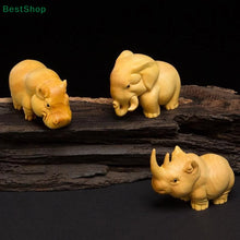 Cargar imagen en el visor de la galería, Wooden Carved African Trio:Rhinoceros,Hippopotamus,And Elephant Figurines,Creative Car And Home Decor Crafts