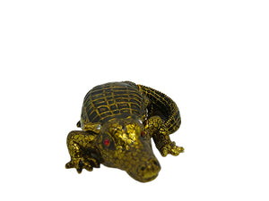 Black and Golden Alligator - Bejeweled Trinket Box