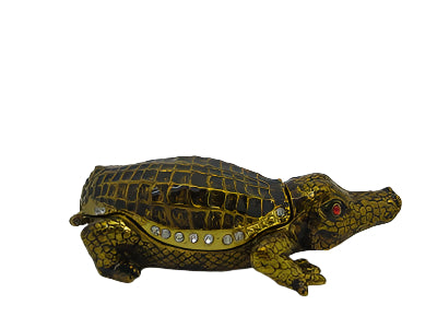 Black and Golden Alligator - Bejeweled Trinket Box