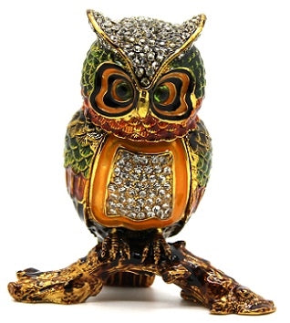 Large Multicolored Owl Bejeweled Trinket Box�