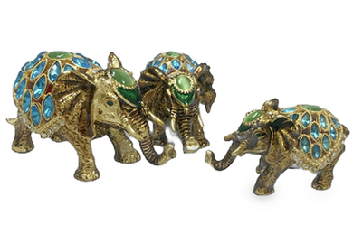 3 Gold elephant with Blue Rhine stones - Bejeweled Trinket Box - TRNK-5851.1