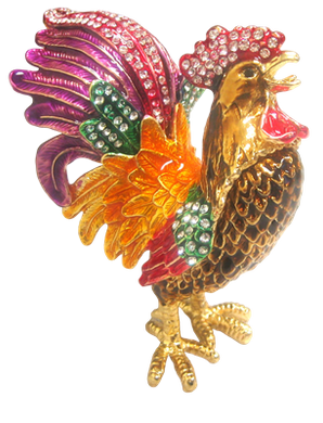 Multicolor Black Rooster Raised Feather - Bejeweled Trinket Box - TRNK-4240-3