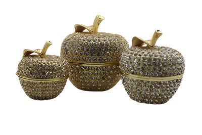 3 Golden apples w /jewels Trinket box TRNK-4260