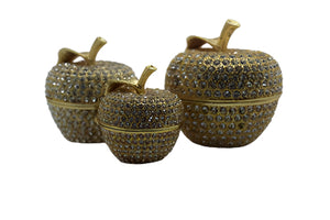 3 Golden apples w /jewels Trinket box TRNK-4260