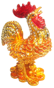 Gold Rooster - Bejeweled Trinket Box - TRNK-4967-Gold