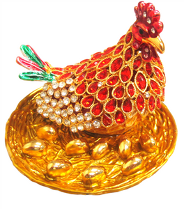 Red Rooster in its Nest- Bejeweled Trinket Box