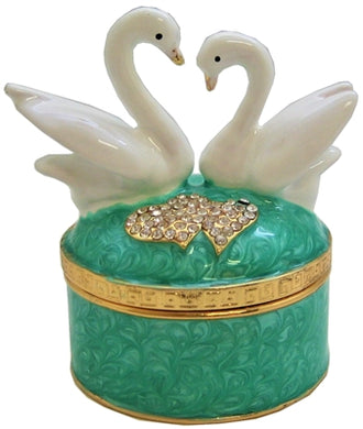 Swans over Jewelry Box Trinket Box (PINK BOX)