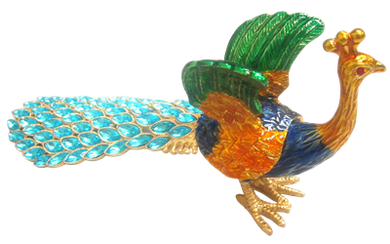 Peacock with Blue folded wings- Bejeweled Trinket Box -TRNK-5871-Blue