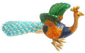 Peacock with Blue folded wings- Bejeweled Trinket Box -TRNK-5871-Blue