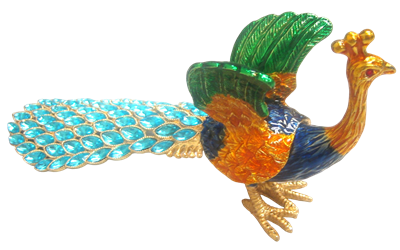 Peacock with Blue folded wings- Bejeweled Trinket Box -TRNK-5871-Blue