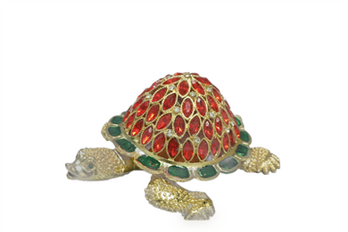 Gold Red Shell Turtle - Bejeweled Trinket Box - TRNK-5851.1