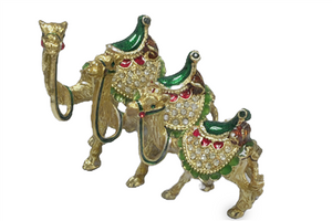 Set 3 Camel with Green Seats - Bejeweled Trinket Box - TRNK-4841