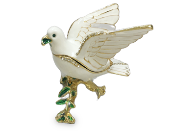 Dove with Wings spread on branch - Bejeweled Trinket Box- TRNK-4393