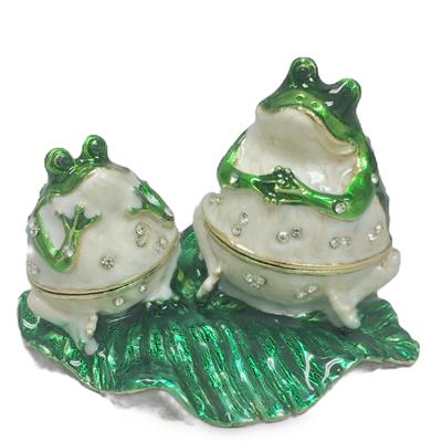 Two Frogs on a Leaf- Bejeweled Trinket Box - TRNK-2919